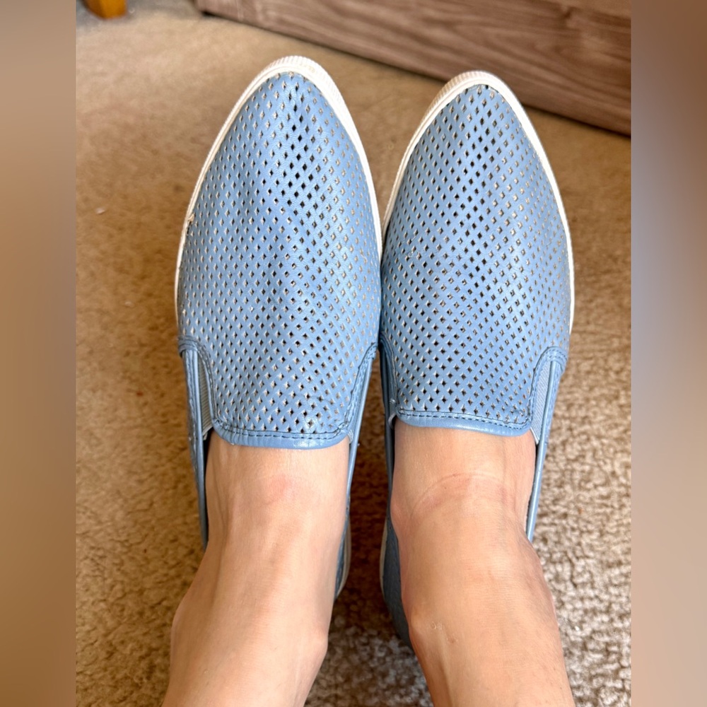 Steve Madden Sky Blue perforated slip on sneakers.
